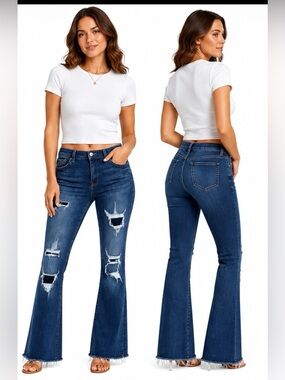 Kancan X Maurice’s Distressed Flare Jeans Size 28 Casual Boho Festival Cowgirl